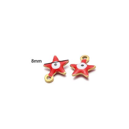 20pcs/bag  Stainless Steel 18K Gold Plated Colorful Enamel Round Star Charms Pendant for Jewelry Findings & Components