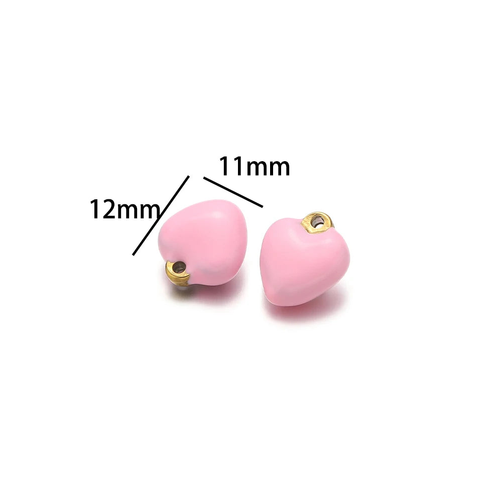 304 Stainless Steel Gold Plated Colorful  Minimalist Heart Enamel Charm Pendants for Necklace Making