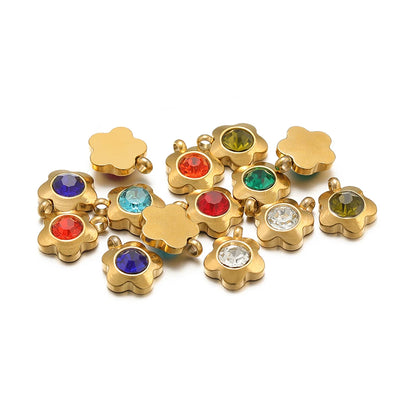 High Quality Stainless Steel 18K Gold Plated 7mm Flower Zircon Charm Pendant for Jewelry Necklace Bracelet Making