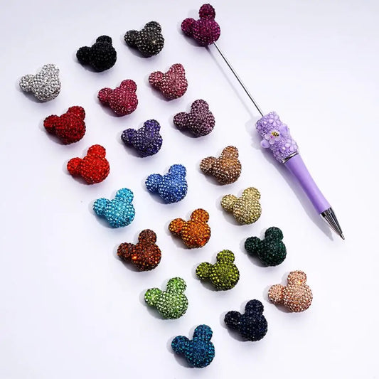 Wholesale-Hot Solid Color Cute Mouse Head Clay Beads with Shiny Rhinestones for Bulk DIY Jewelry Making & Craft Kits