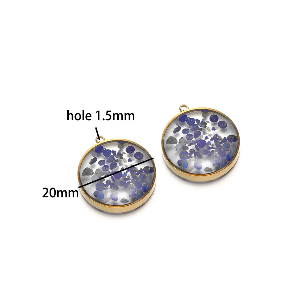 Stainless Steel 18k Gold Plated Oil Drop Round Transparent Mirror Painting Crystal Charm Pendant for Jewelry Necklace Making