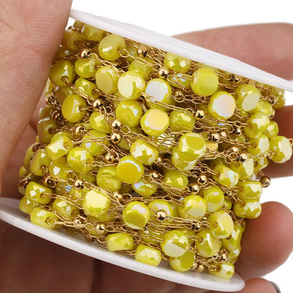 B3346 Ins 18k Gold Bulk Chain Crystal Round Beads Chain Ins Stainless Steel Chain for Diy