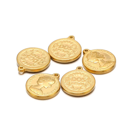 Elisabeth Dollar Pendants Stainless Steel Gold Plated Queen Charm  Elisabeth Portrait Money Coin Pendant for Necklace Making