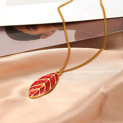 Diy Accessories 18k Gold Plated Stainless Steel Dripping Oil Colorful Leaf Charms Pendant for Jewelry Necklace Earrings Making