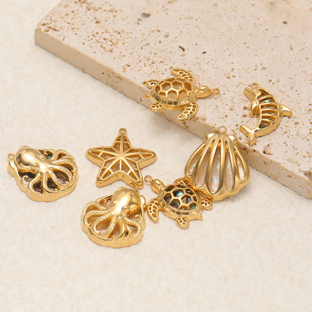 Gold Plated Stainless Steel Ocean Animal Charms Pendants for DIY Jewelry Making Necklace Bracelet Accessories