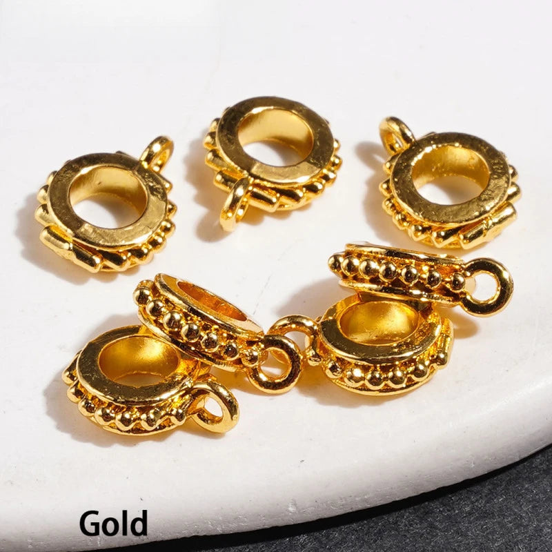 Flower Edged Hollow Round Alloy Bail Loop Beads Gold and Silver for Hanging Charms or Pendants Jewelry Making Accessories Bulk