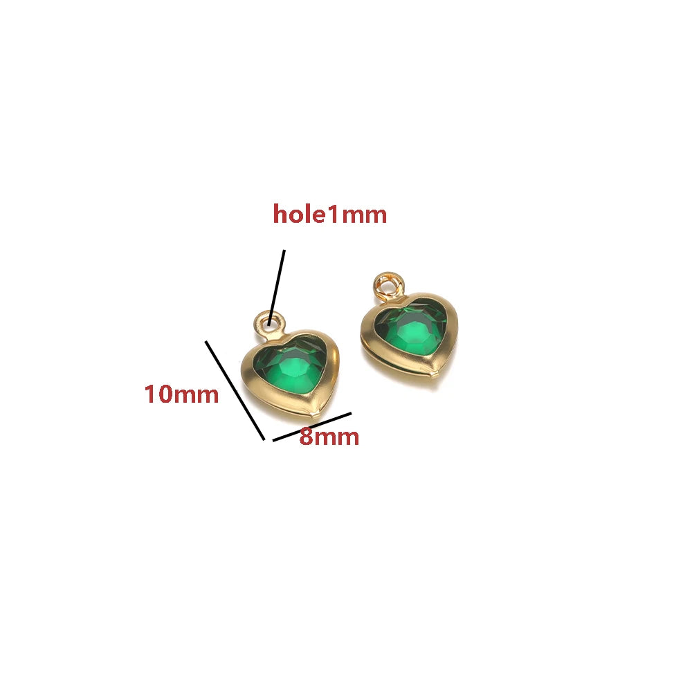 Gold Plated Heart Charms with Colored Glass DIY Jewelry Making Pendant Accessories Wholesale