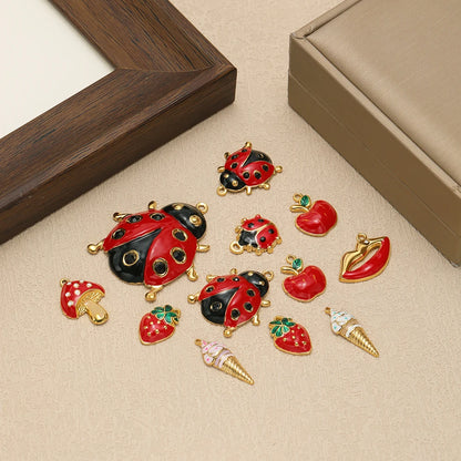 Wholesale 18k Gold Plated Stainless Steel Enamel Ladybird Insect Apple Strawberry Mushroom Charm Pendant for Jewelry Making
