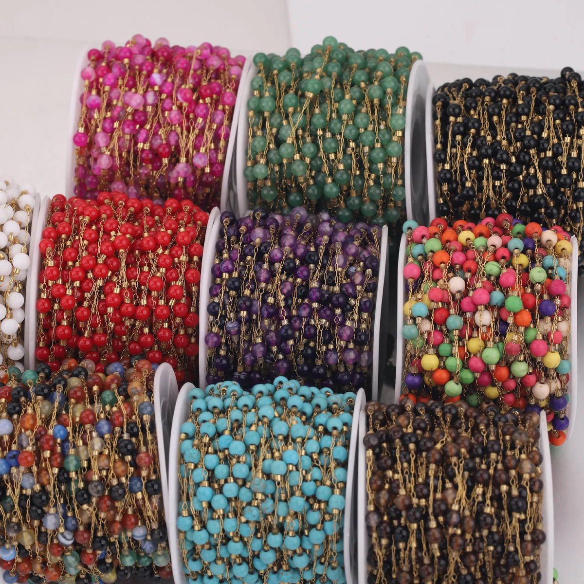 B2082 Natural Raw Gemstone Beads Chain Ins Hot Stainless Steel Chain Necklace Jewelry Chain for Making