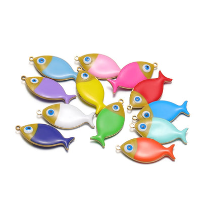 5pcs/bag Children's 18k Gold Plated Stainless Steel Enamel Fish Charm Pendant for Jewelry Necklace Making Accessories