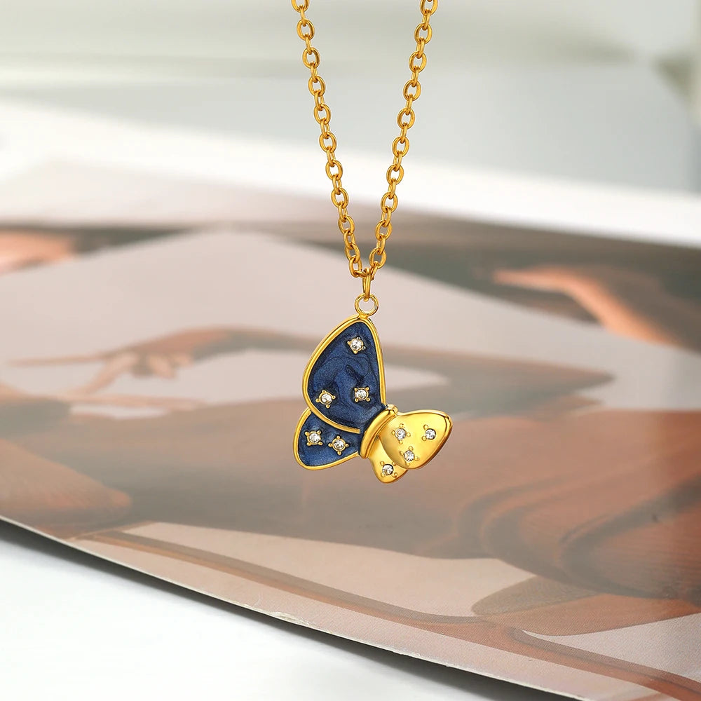 Hot Selling Stainless Steel18k Gold Plated Drop Oil Dot Drill Butterfly Charms Pendant for DIY Jewelry Necklace Making