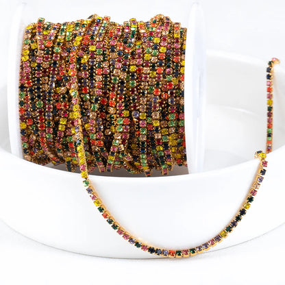 A2443 Fashion Stainless Steel Bulk Chain Roll Crystal Colorful rainbow Necklace Bracelet Making Chain for Diy