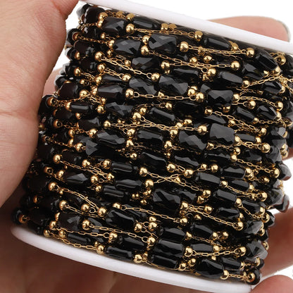 B3344 Non Tarnished Gold Bulk Chain Multi Crystal Beads Chain Ins Stainless Steel Chain for Diy
