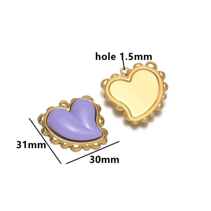 NEW Hot Sale Fashion 18k Gold Plated Stainless Steel Colorful Stone Heart Charm Pendant for DIY Necklace Jewelry Making