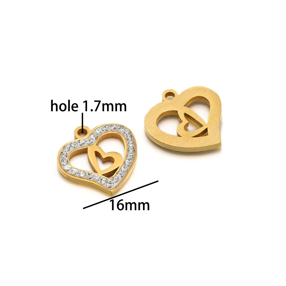 Handmade DIY Pendant 18k Gold Plated Stainless Steel Heart Star Zircon Charm Pendant for Women Jewelry Making Accessories