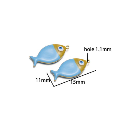 5pcs/bag Children's 18k Gold Plated Stainless Steel Enamel Fish Charm Pendant for Jewelry Necklace Making Accessories