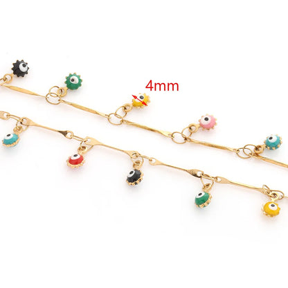 E223 Fashion Gold Enamel Plated Chain Waterproof Stainless Steel Lucky Eye Charm Chains for Jewelry Custom Diy