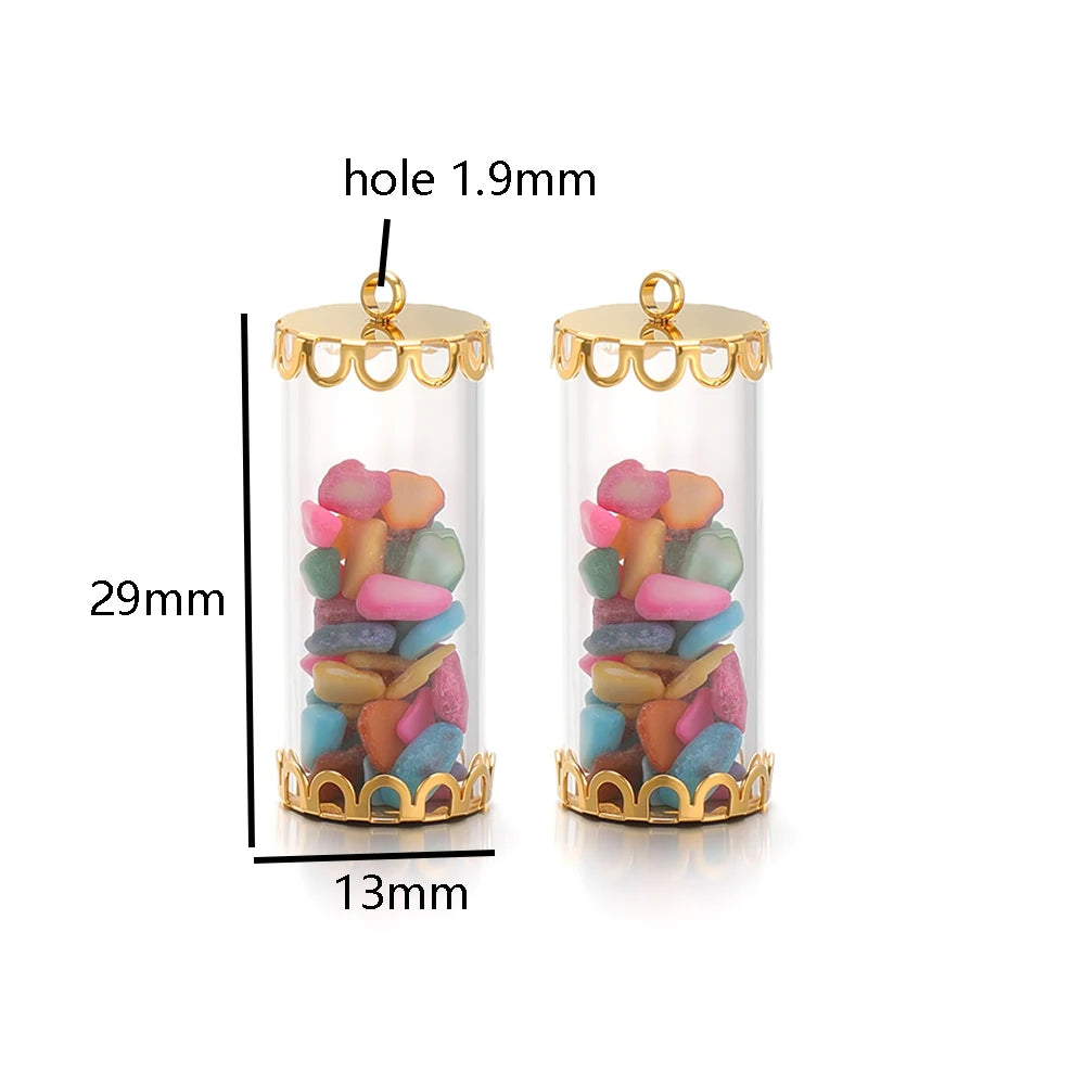 New Fashion Stainless Steel 18k Gold Plated Chips Glass Wishing Bottle Charms Pendant for Handmade Jewelry Necklace Making
