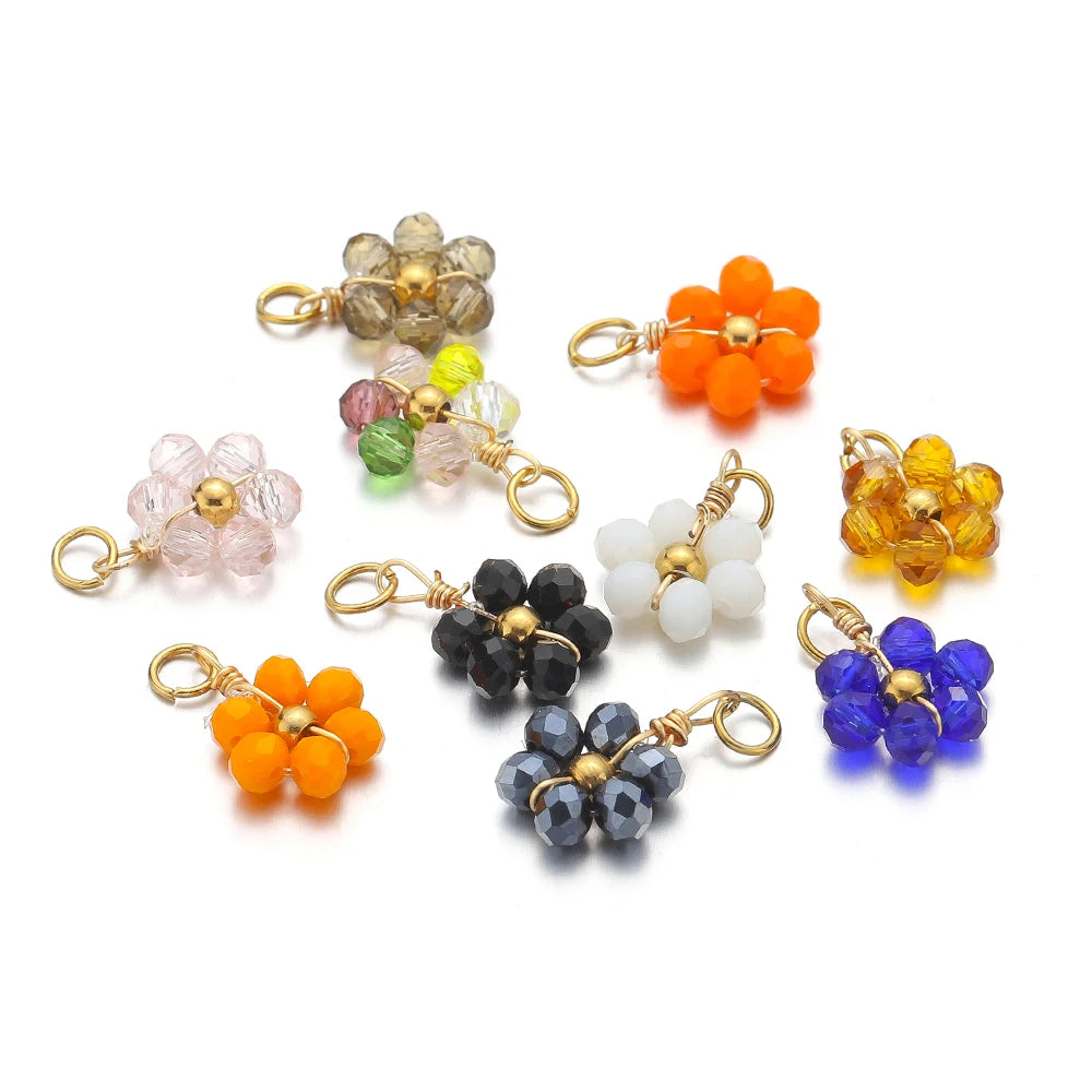 Multicolor Stainless Steel Gold Plated Crystal Flower  Beads Charms Pendant for Handmade Jewelry Necklace Making Accessories