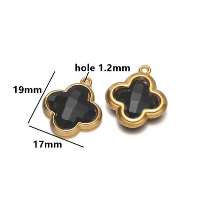 Wholesale 18k Gold Plated Stainless Steel Crystal Zircon Four Leaf Clover Charm Pendant for DIY Necklace Jewelry Making