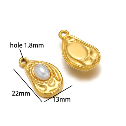 Vintage Style 18k Gold Plated Stainless Steel Heart Sun Lock Oval Pearl Charm Pendant for Women Jewelry Making Accessories
