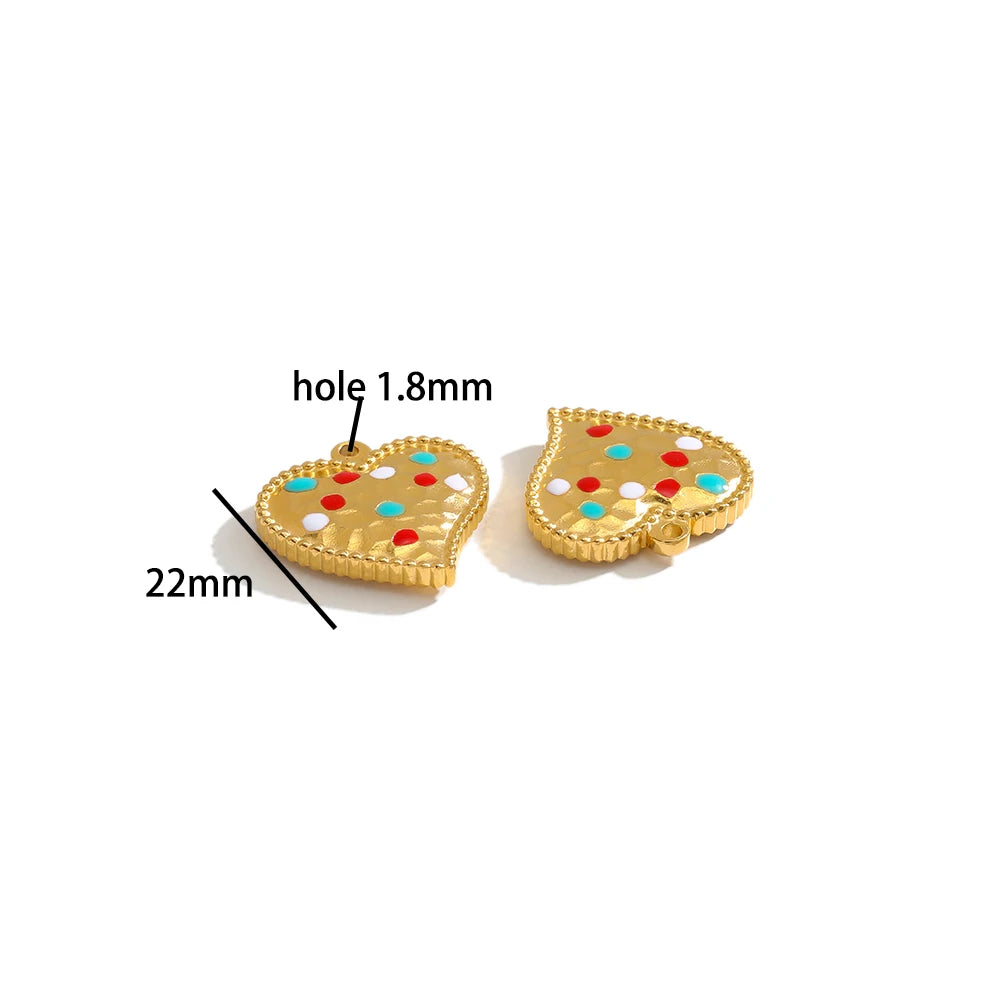 Waterproof Fashion Pendant Stainless Steel 18k Gold Plated Enamel Heart Shaped Charms Pendant for Women Jewelry Necklace Making