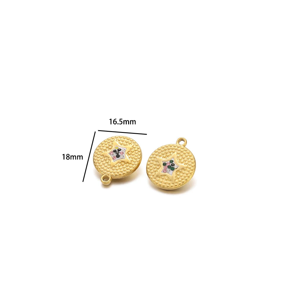 Fashion Stainless Steel 18k Gold Plated Round Wave Point Star Moon Zircon Charm Pendant for Jewelry Necklace Making Accessories