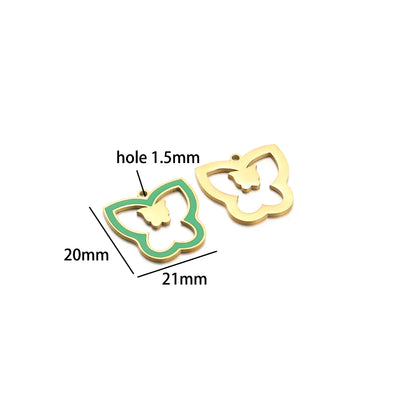 French Vintage Stainless Steel Gold Plated Dripping Oil Hollow Sun Star Butterfly Flower Charm Pendant for Jewelry Making