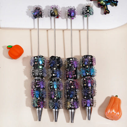 Halloween Colorful Glittering Spider Beadable Ballpoint Pen With Diamonds Rotating Beads Plastic for Welcome Gifts Wholesale