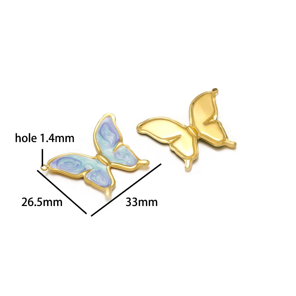 4pcs/bag Stainless Steel 18K Gold Plated Colorful Drop Oil Butterfly Heart Leaf Charm Pendant for Jewelry Necklace Making