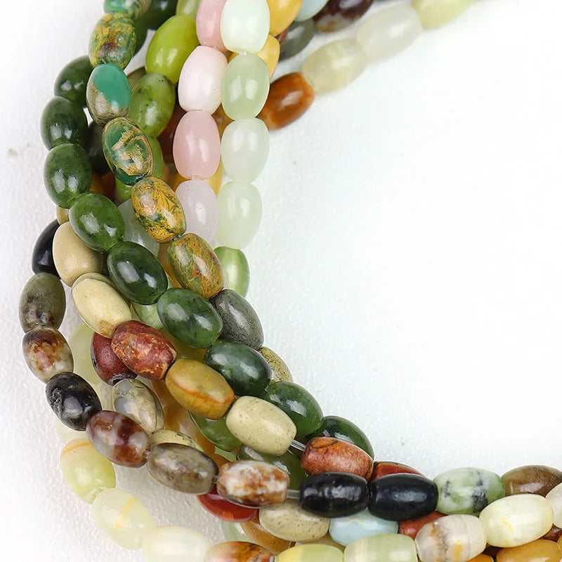 Natural 4x6mm Rice Shaped Gemstone Loose Bead, Aqua Terra Picasso Jasper Opal Jade Rice Stone Beads for DIY Jewelry Making, 38CM