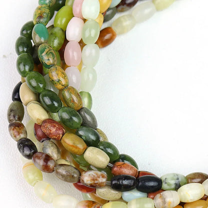 Natural 4x6mm Rice Shaped Gemstone Loose Bead, Aqua Terra Picasso Jasper Opal Jade Rice Stone Beads for DIY Jewelry Making, 38CM