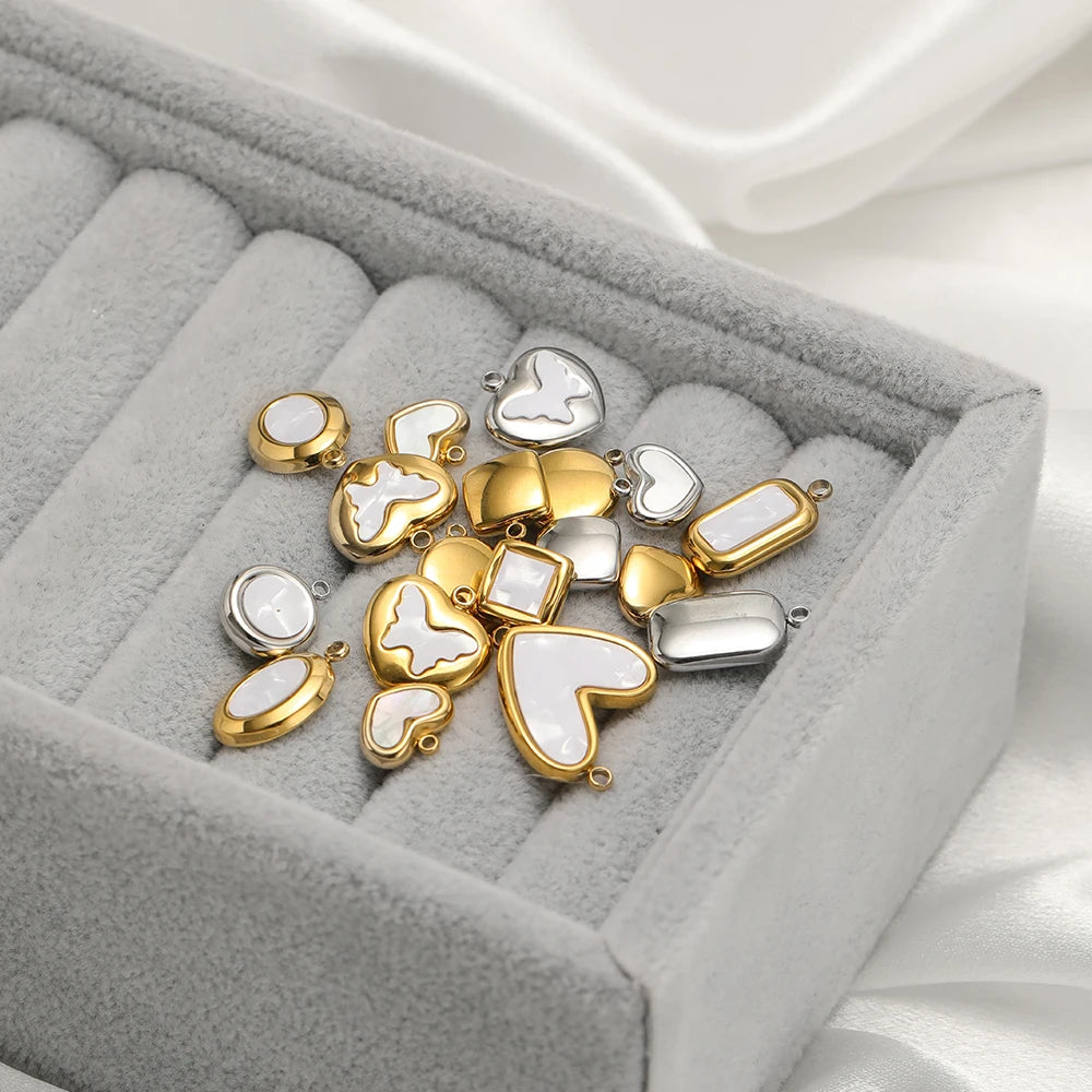 Enamel Heart Pendant 18k Gold Plated Stainless Steel square Oval Round Charm Pendant for Women Jewelry Making Accessories