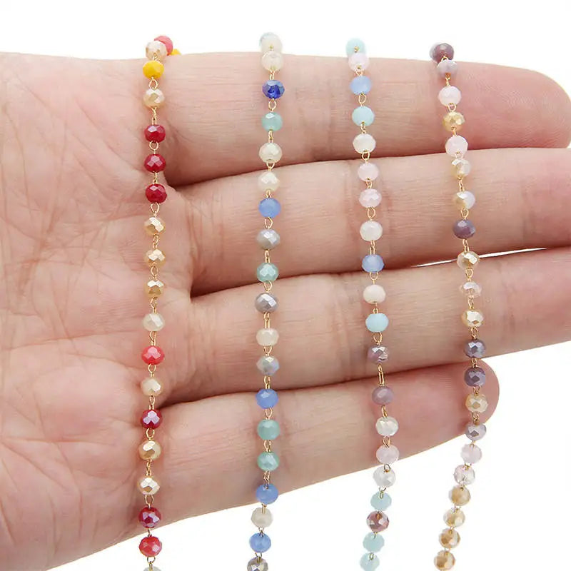 B3665 Multi Color Crystal Bead Chain Gold Plated Rosary Chain Necklace Chain Making Machine
