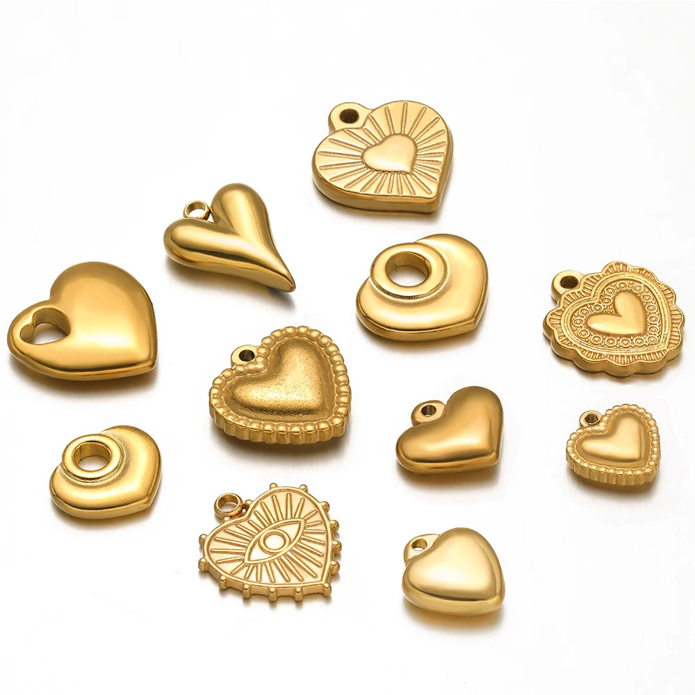 Fashion Stainless Steel 18k Gold Plated Difform Heart Charm Pendant for Diy Jewelry Necklace Earring Making Bulk