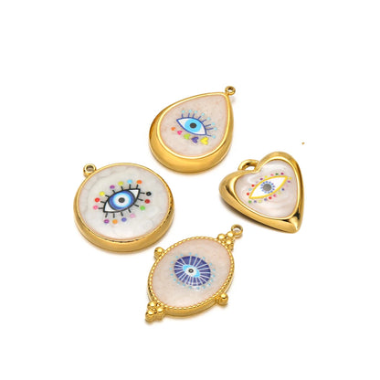 Vintage Blue Eye Pendant Stainless Steel Gold Plated Dripping Oil Eyes Heart Oval Charm Pendant for DIY Jewelry Making Wholesale