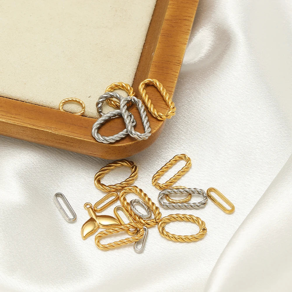Simple 18k Gold Plated Stainless Steel  Twist Round Oval square Charm Pendant for DIY Handmade Necklace Jewelry Making