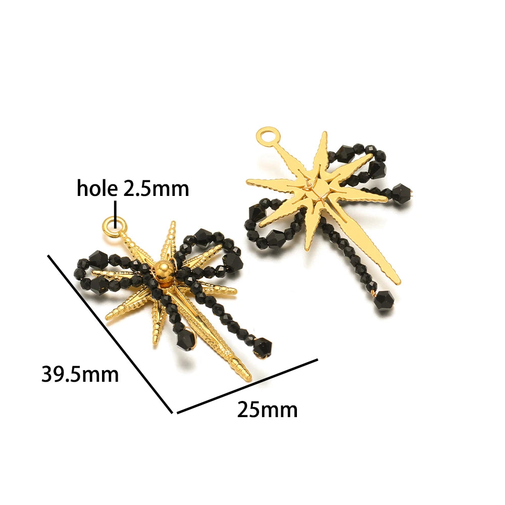 Elegant Designs 18k Gold Plated Stainless Steel Bowknot Flower Crystal Bead Charm Pendant for Jewelry Making Accessories