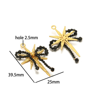 Elegant Designs 18k Gold Plated Stainless Steel Bowknot Flower Crystal Bead Charm Pendant for Jewelry Making Accessories