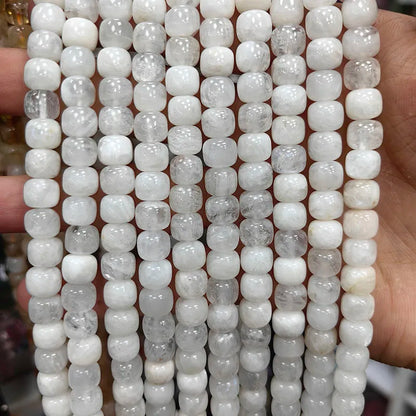 Natural Tube Stone Beads, Rounded Barrel Drum Shaped Aquamarine Kunzite Lapis Apatite Gemstone Bead for Jewelry Making 7x8mm