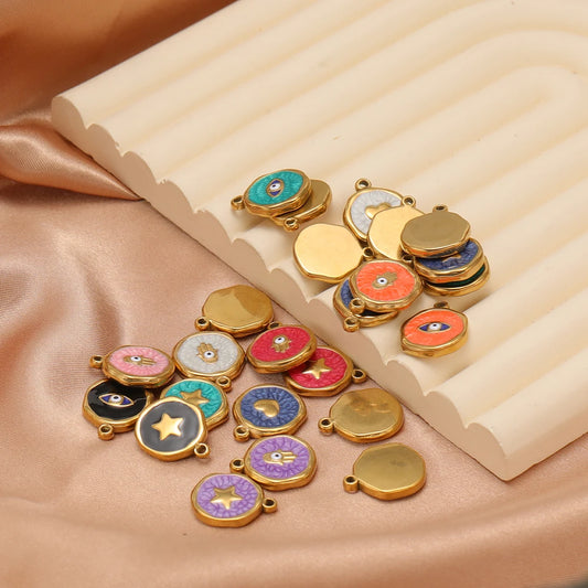 Colorful Pendant 18k Gold Plated Stainless Steel Enamel Star Heart Eye Hand Charm Pendant for Necklace Jewelry Making