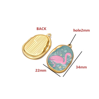 Cute Animal Pattern Oval Charms Gold Plated Enamel Pendant with Flamingo Dog Cat Unicorn DIY Jewelry Making Supplies