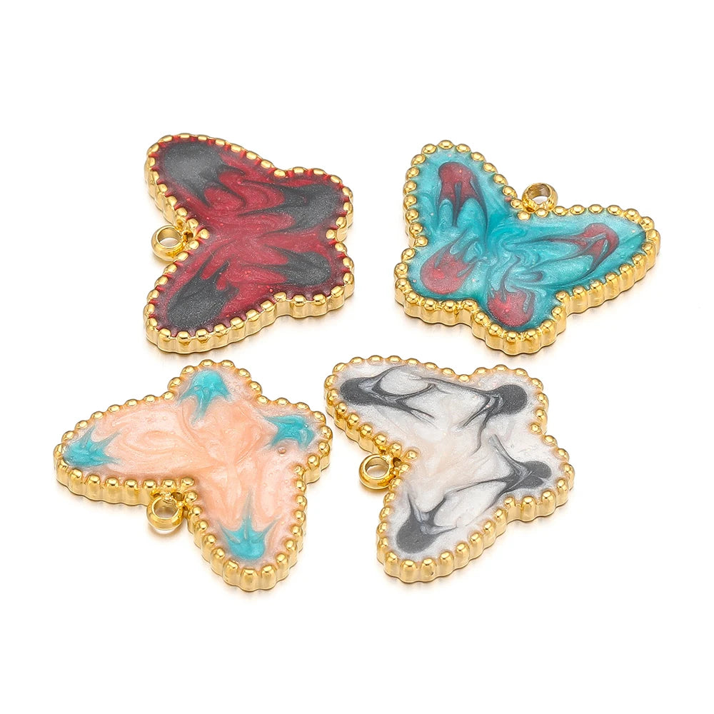 Best Selling Pendant Stainless Steel 18k Gold Plated Multi Pattern Enamel Butterfly Charm Pendants ForJewelry Necklace Making