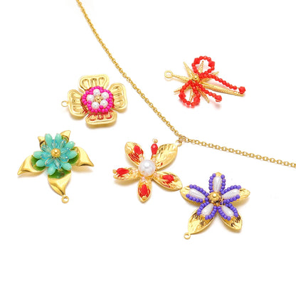 Elegant Designs 18k Gold Plated Stainless Steel Bowknot Flower Crystal Bead Charm Pendant for Jewelry Making Accessories