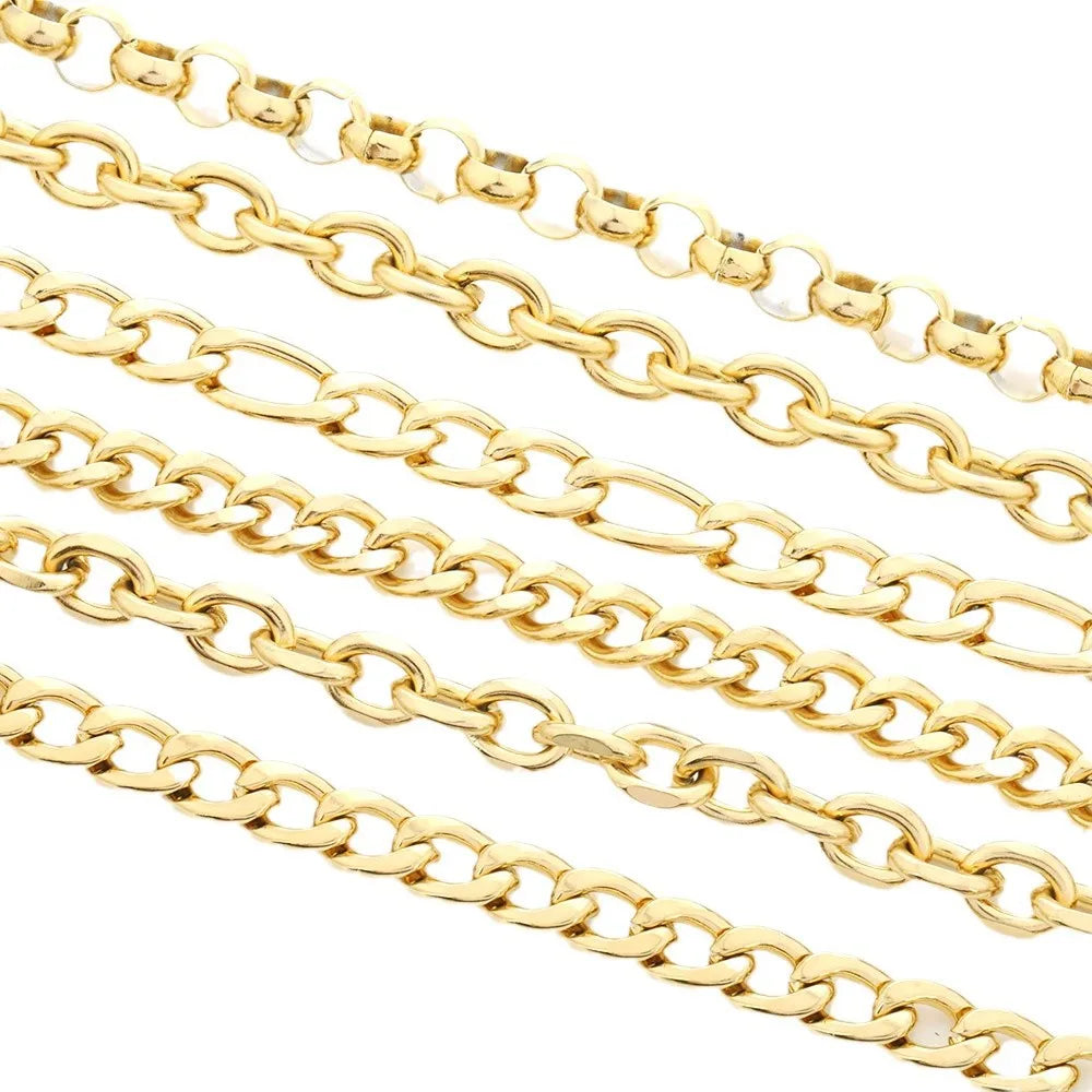 E385 Hot PVD Plated Cuban Chain Gold Silver Thunk Chain Permanent Stainless Steel Chain for Diy