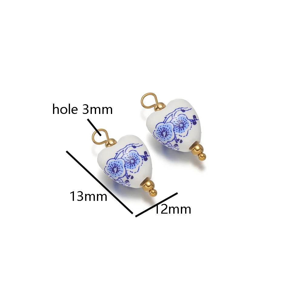 New Diy Necklace Pendant 18k Gold Plated Stainless Steel Ceramic Round Heart Star Oval Pendant for Handmade Jewelry Making