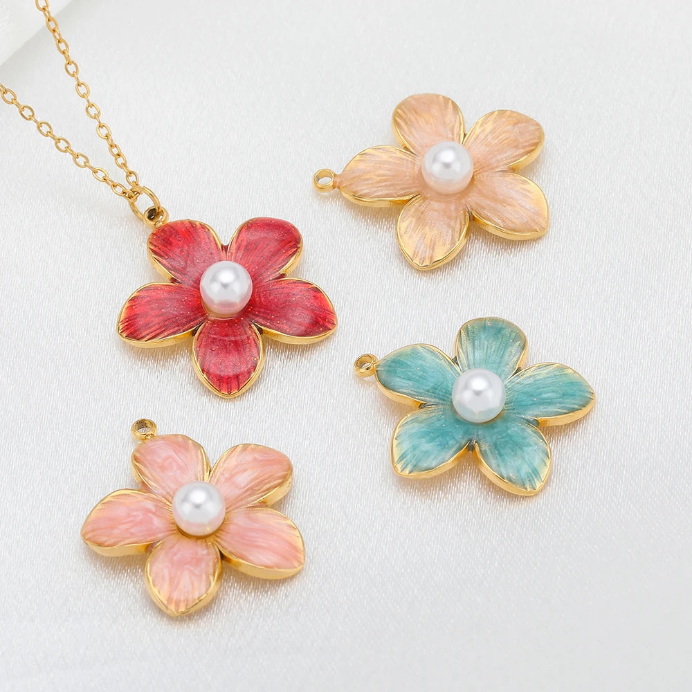 Wholesale DIY Jewelry Finding Stainless Steel 18k Gold Plated Multi Colore Flower Charm Pendants for  Jewelry Necklace Making