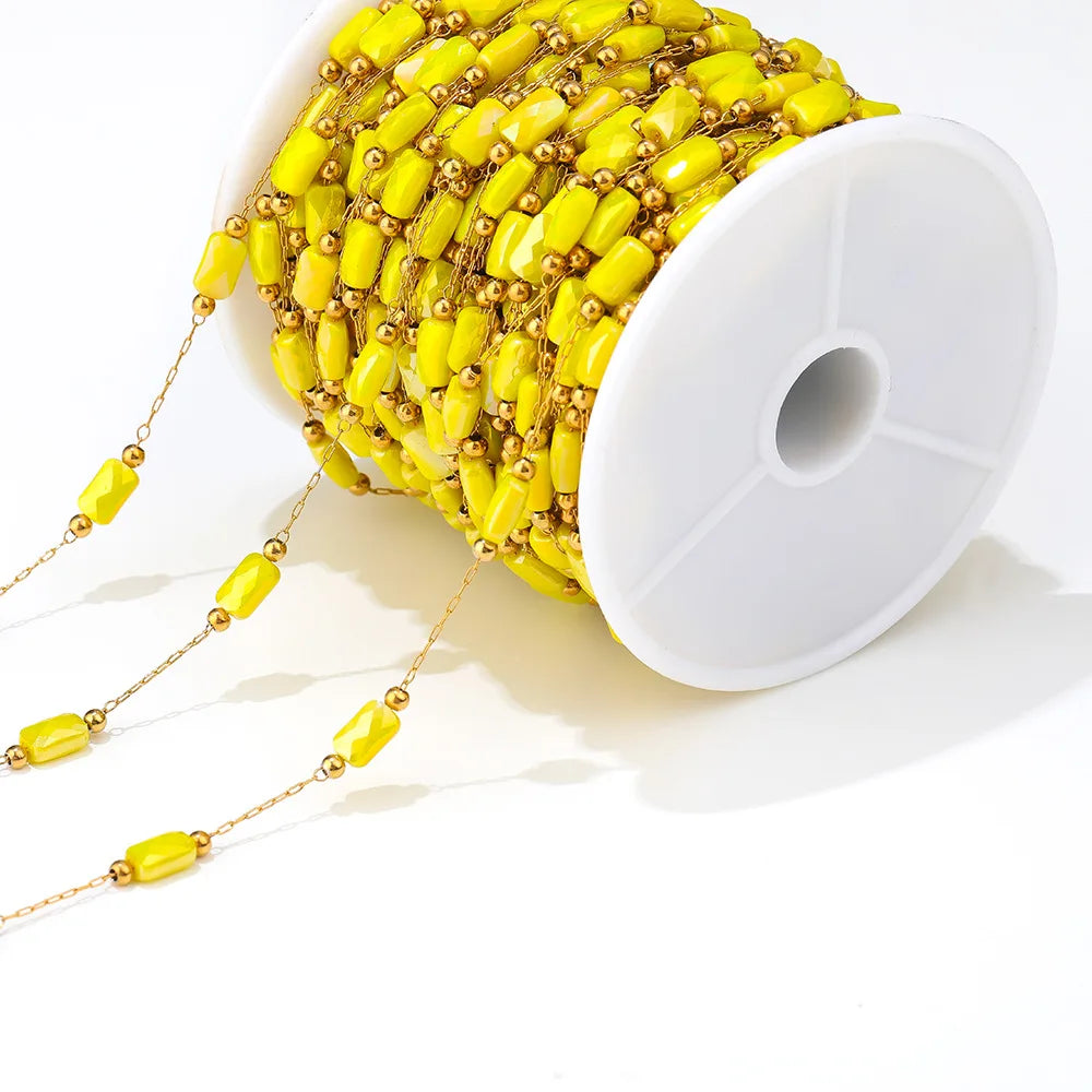 A2760 Hot Ins rainbow Beads Beaded Chain Gold Stainless Steel Crystal Pearl Beads Necklace Bracelet Making Chain Findings