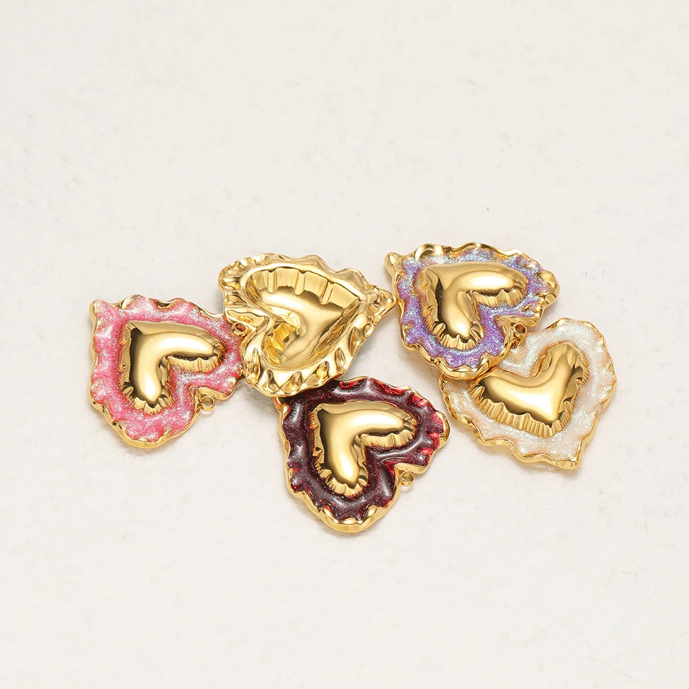 Gold Irregular Heart Charm Single Sided Glitter Resin Pendant with 1.5mm Hole DIY Jewelry Making Supplies Wholesale