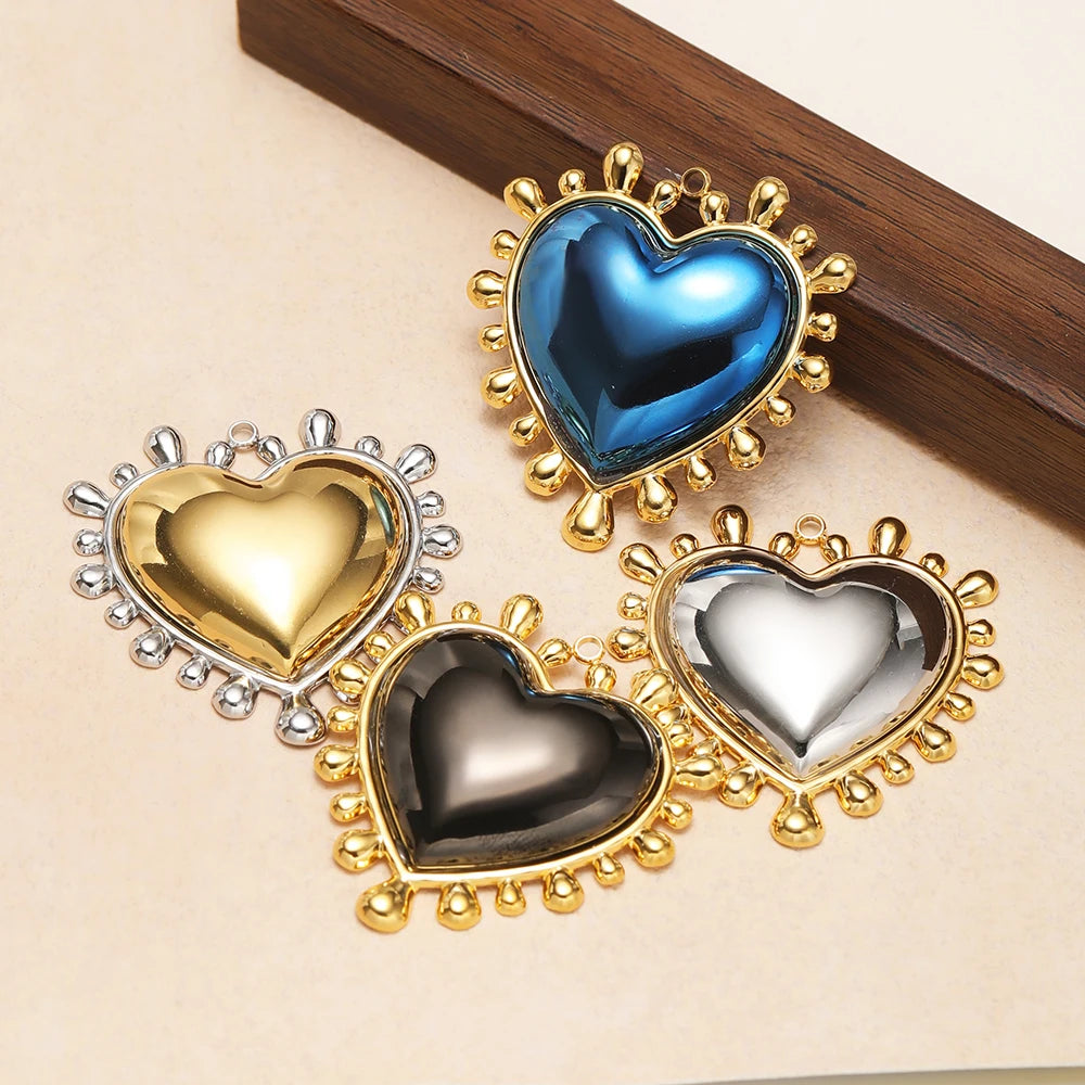 New Arrival Stainless Steel 18k Gold Plated Sun Big Heart Shape Charms Pendant for DIY Jewelry Necklace Making